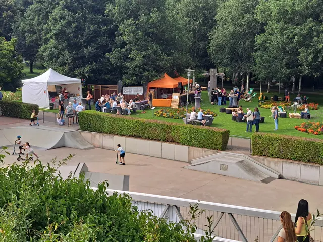 Blick von der Brücke: Auf der Skateranlage vergnügten sich die Kids, auf dem Rasen entspannten die Erwachsenen | Foto: Monika Klein