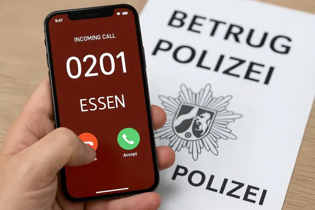 Achten Sie auf Betrugsanrufe mit der Essener Vorwahl 0201. Polizei, Verbraucherzentrale und Weißer Ring geben Tipps zum Schutz. | Foto: Erik Stegner / mit ChatGPT erstellt