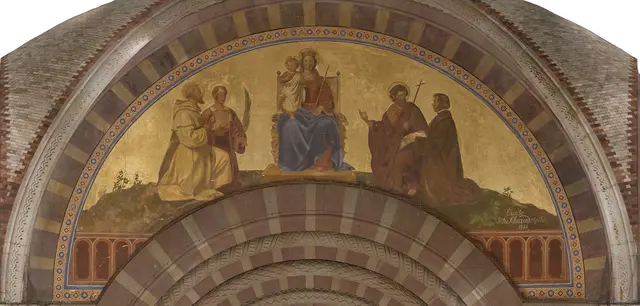 Aufnahme des Wandgemäldes über dem Hauptportal des Doms vor der Untersuchung | Foto: Domkapitel Speyer/Vermessungsbüro Buchholz