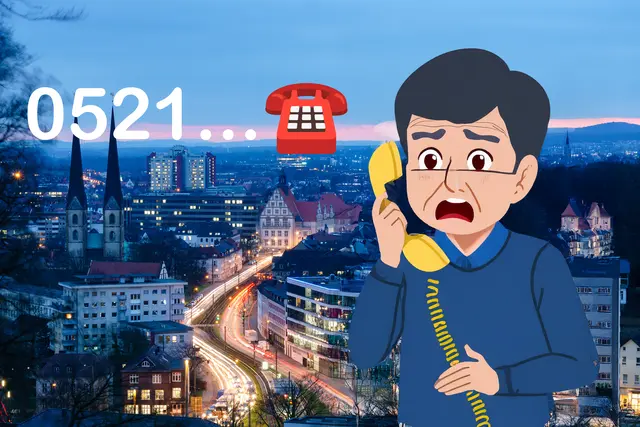 Vorwahl 052: Ein Anruf aus Bielefeld oder benachbarten Ortschaften kann ganz harmlos sein - oder auch nicht | Foto: Joel Wüstehube/stock.adobe.com - Grafik: Heike Schwitalla