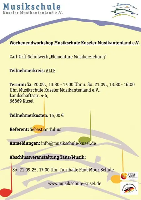 Plakat Workshop Musikschule | Foto: Musikschule Kuseler Musikantenland e.V.