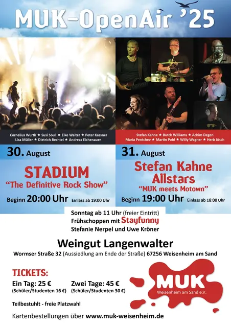 MUK-OpenAir '25 mit STADIUM - The Definitive Rock-Show - Cornelius Wurth, Susi Soul, Eike Walter, Peter Kassner, Lisa Müller, Dietrich Bechtel, Andreas Eichenauer - DAS OPENAIR-EVENT | Foto: MUK Weisenheim am Sand e.V.