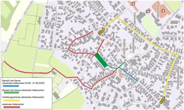 Übersichtsplan der Sperrungen zur Kerwe in Maximiliansau | Foto: Stadt Wörth