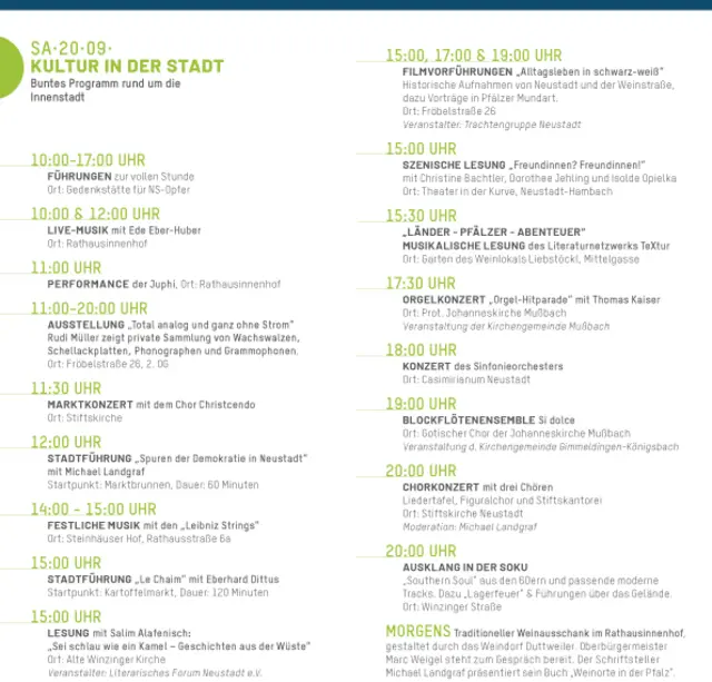 Programm Kulturszenario am Samstag den 20.9.2025 | Foto: Stadtverband Kultur Neustadt