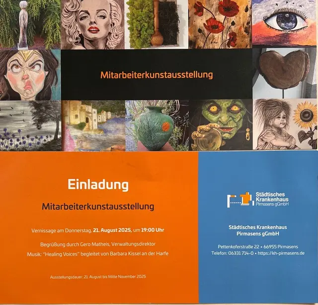 Vernissage: heute, Donnerstag, 21. August 2025, 19 Uhr
👉 Ausstellungsdauer: bis Mitte November 2025
— hier: Städtisches Krankenhaus Pirmasen | Foto: Z. Haggag