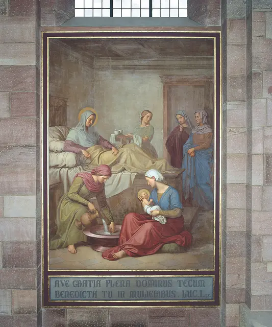 Darstellung der Geburt Marias auf einem der nazarenischen Fresken im Mittelschiff Speyerer Dom | Foto: Domkapitel Speyer