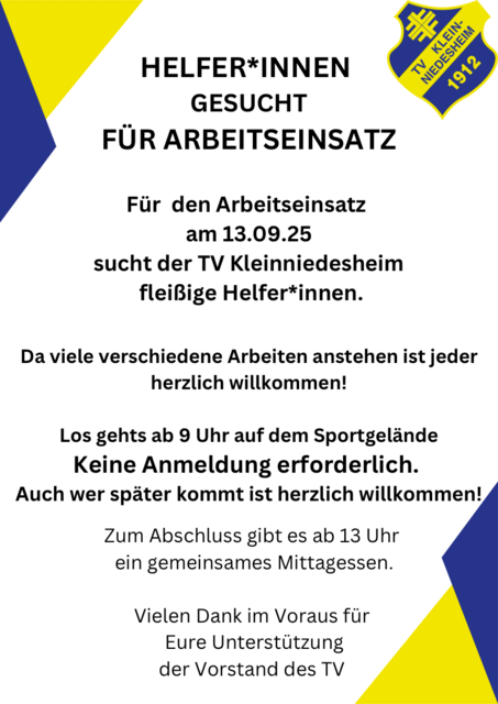 Aufruf zum Arbeitseinsatz - Helfer gesucht | Foto: TV Kleinniedesheim (2025)