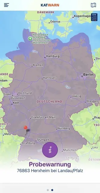 Probewarnung über KATWARN: In der App sieht die Meldung zum Bundesweiten Warntag 2025 so aus | Foto: Screenshot Katharina Wirth