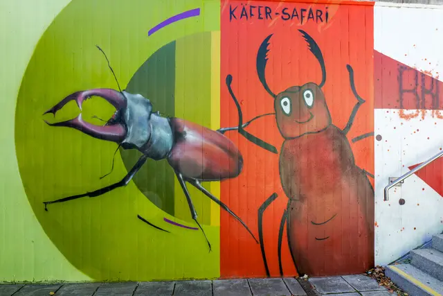 Bunte Käfer-Safari: Auch spielerische Motive gehören zum Konzept und verleihen dem Bahnhof Bruchmühlbach-Miesau mehr Lebendigkeit. | Foto: Erik Stegner