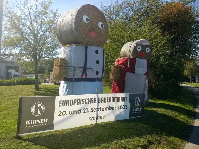 Die beiden Strohfiguren zeigen den Weg zum Europäischen Bauernmarkt in Konken | Foto: Anja Stemler