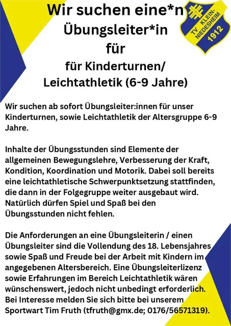 Übungsleiter gesucht | Foto: TV Kleinniedesheim (2025)