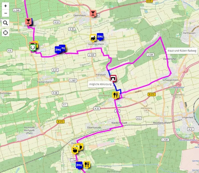 Route und Betriebe auf der Karte | Foto: E. Vortanz (IG KuR-Radweg)