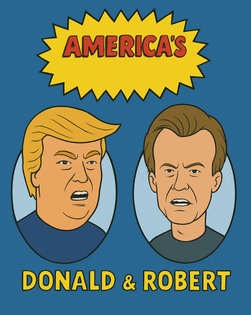 ChatGPT hat ein mit gezielten Prompts das Titelbild von "Mike Judge's Beavis and Butt-Head" mit den Protagonisten Beavis und Butt-Head angepasst, sodass da nun steht: "America's Donald & Robert", passenderweise mit den Portraits von Donald Trump und RFK Jr. | Foto: ChatGPT