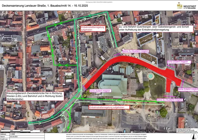 Bauabschnitt 1 vom 14. bis 16. Oktober 2025 | Foto: Tiefbau Stadt Neustadt