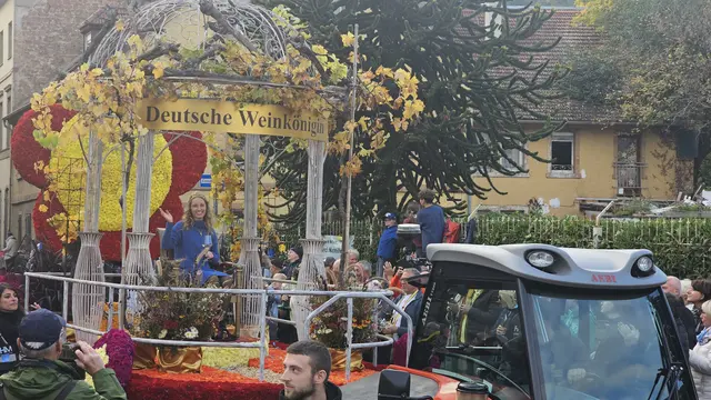 Motivwagen der 77. Deutschen Weinkönigin am Winzerfestumzug in Neustadt an der Weinstraße | Foto: Eva Bender
