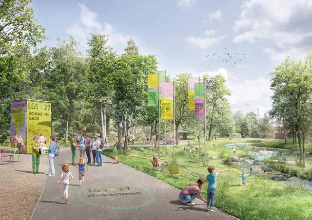 Visualisierung des Eingangsbereichs zur Landesgartenschau 2027: Forum Landesgartenschau startet in die Herbstsaison – mit spannenden Einblicken aus Wangen | Foto: Grow_LGS27