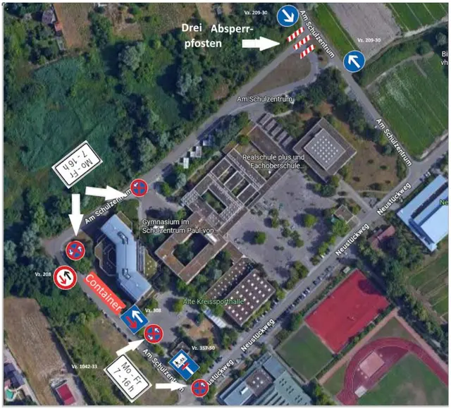 Seit dem heutigen Montag gilt eine neue Verkehrsführung rund um das Schifferstadter Schulzentrum | Foto: Rhein-Pfalz-Kreis