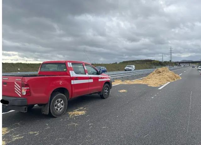 Stau auf der B10: Verkehrsbehinderung durch herabgefallenen Heuballen | Foto: Polizei Edenkoben