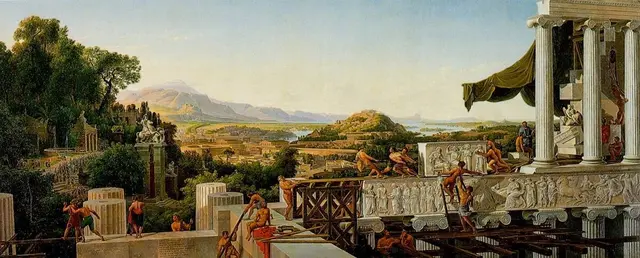 Bildlegende: Friedrich Ahlborn nach Friedrich Schinkel „Griechenlands Blüte“ – Alte Nationalgalerie Berlin NG 2/54 (gemeinfrei)

 | Foto: Alte Nationalgalerie Berlin NG 2/54