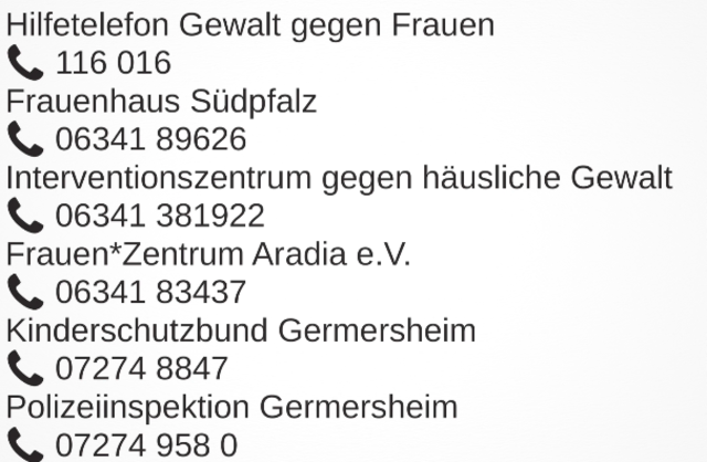Adressliste - Ansprechpartner für weibliche Opfer von Gewalttaten | Foto: KV Germersheim