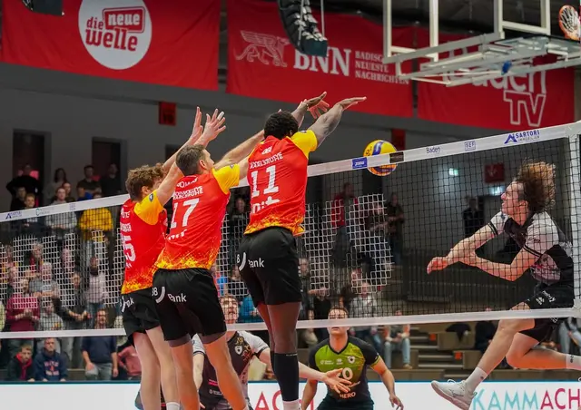 Block zu... Die BADEN VOLLEYS wollen in der Partnerstadt Halle natürlich punkten. | Foto: Jasmina Frauendorf