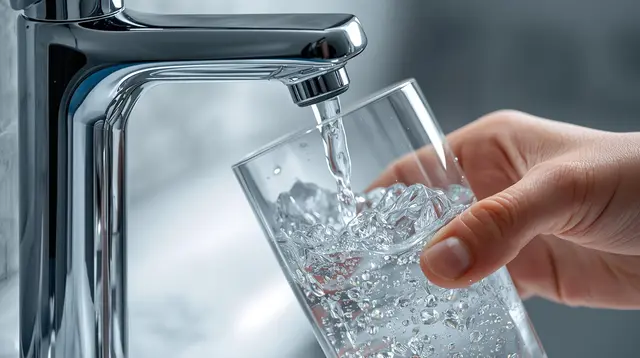 Ein Glas unter dem Wasserhahn: Nach der Verunreinigung im Landstuhler Trinkwassernetz haben die Behörden Entwarnung gegeben – viele Fragen zur Informationskette bleiben jedoch offen. | Foto: Erik Stegner mit Canva AI
