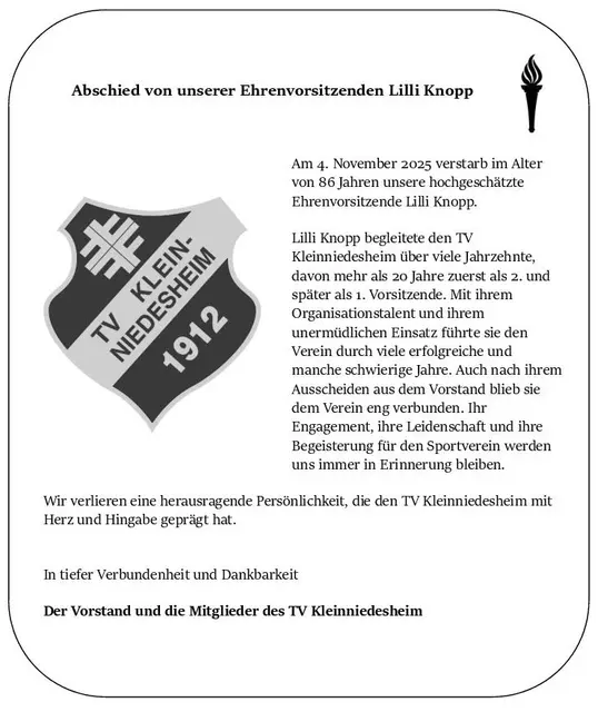 Traueranzeige | Foto: TV Kleinniedesheim (2025)