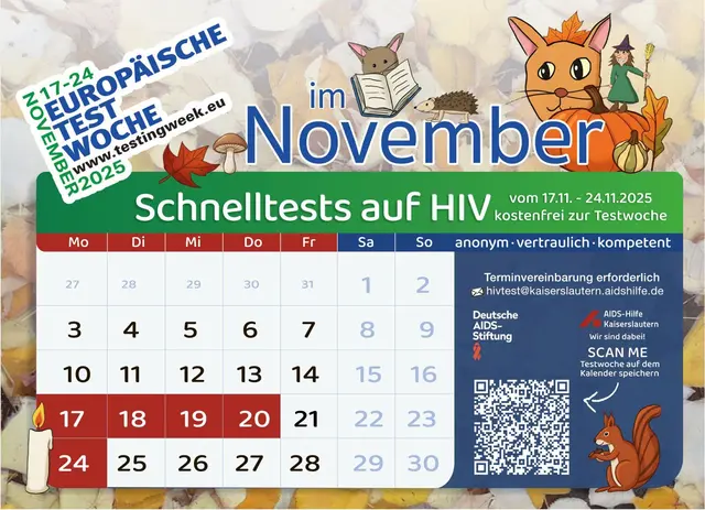 Flyer Europäische Testwoche November 2025 | Foto: erstellt von AIDS-Hilfe Kaiserslautern e. V.