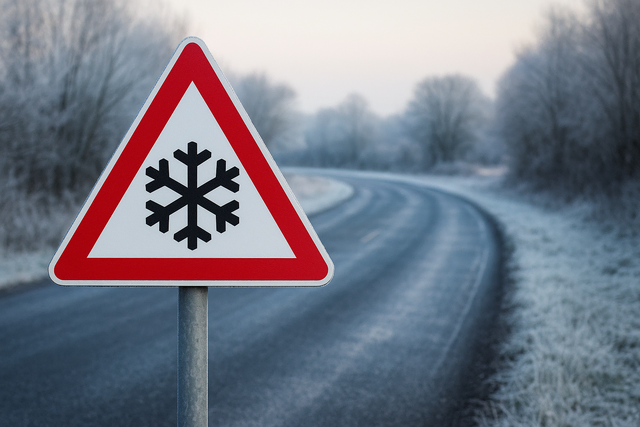 Auf den Straßen im Landkreis Germersheim droht Glatteis | Foto: Foto: Heike Schwitalla - Grafik erstellt mit KI