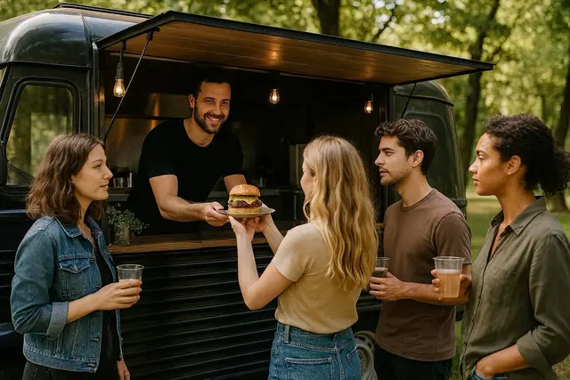 ein Foodtruck könnte auch im Bürgerpark Wörth die Lösung des Gastronomie-Problems sein | Foto: Heike Schwitalla (erstellt mit KI)