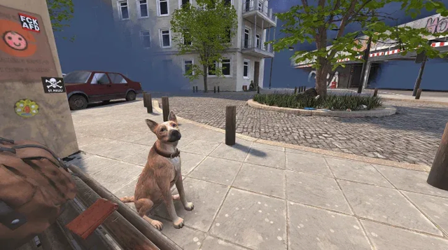Zu Beginn des VR-Erlebnisses erscheint ein Straßenhund, der dann durch das Spielt führt | Foto: Unhome/gratis