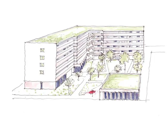 "Nils bei's Paffe": So soll der Gebäudekomplex des Wohnprojekts mit 50 Wohnungen aussehen | Foto: Skizze Bau AG/gratis