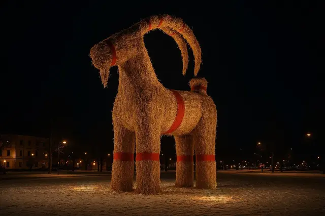 Seit 1966 fasziniert der 13 Meter hohe Julbock in Gävle die Menschen - und triggert alljährlich Zerstörungswut und Vandalismus  | Foto: Heike Schwitalla