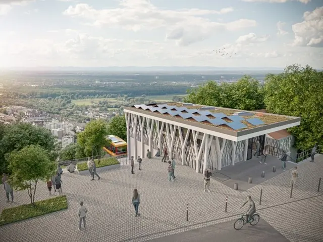 Turmbergbahn Bergstation - Der Durlacher Turmberg ist ein beliebtes Ausflugsziel und bietet Besuchern einen fantastischen Ausblick auf Karlsruhe und den Rheingraben. Im Zuge der Neugestaltung der Turmbergbahn wird auch eine neue Bergstation gebaut. | Foto: Garaventa/Forum4