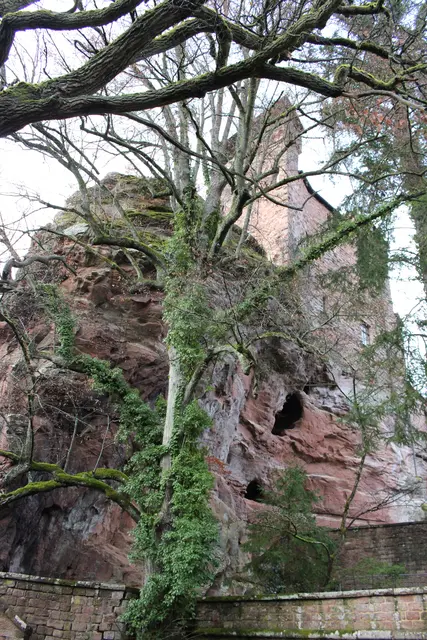 Burgansicht vom Burggarten aus mit Blick auf die teilweise offenen ehemaligen Felseneingänge | Foto: Stephanie