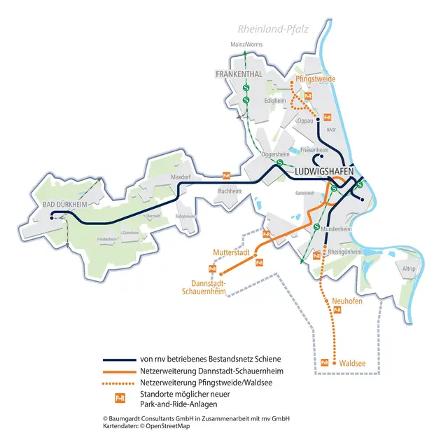 Der künftige Verlauf der Trassen | Foto: Baumgardt Consultants GmbH in Zusammenarbeit mit rnv GmbH