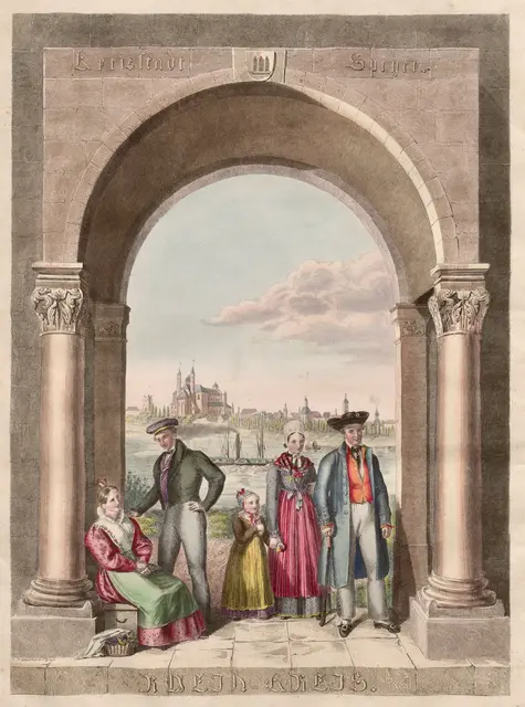 Zeitgenössische Darstellung, im Hintergrund der Dom zu Speyer; J. P. Walther, Rhein-Kreis, 1834, alt-kolorierte Radierung, aus: Das Königreich Bayern in seinen acht Kreisen bildlich und statistisch-topographisch sowie in acht historisch-geographischen Specialkarten. Nürnberg: Johann Thomas Schubert, 1836.
 
 | Foto: www.digitale-sammlungen.de/de/details/bsb00133590; CC0 1.0-Lizenz