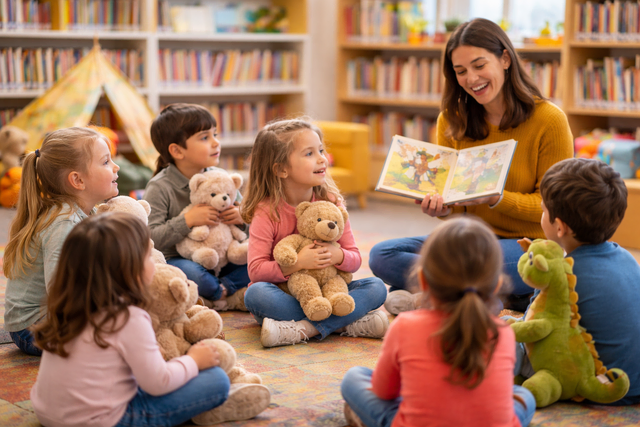 Kinder beim Vorlesen in der Bücherei (Symbolfoto) | Foto: Heike Schwitalla - erstellt mit KI