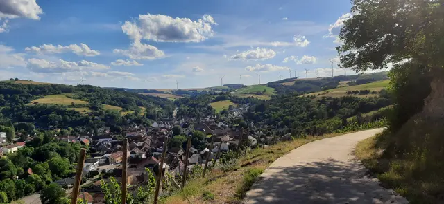 Schöner Blick vom Selberg auf die kleinste Stadt der Pfalz, Obermoschel  | Foto: Arno Mohr 