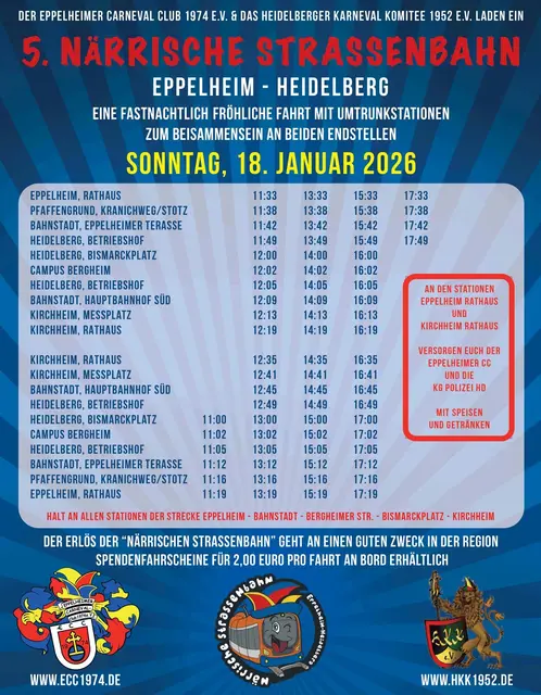 Der Fahrplan zur 5. Närrischen Straßenbahn Eppelheim - Heidelberg. | Foto: Eppelheimer Carneval Club 1974 e.V. 