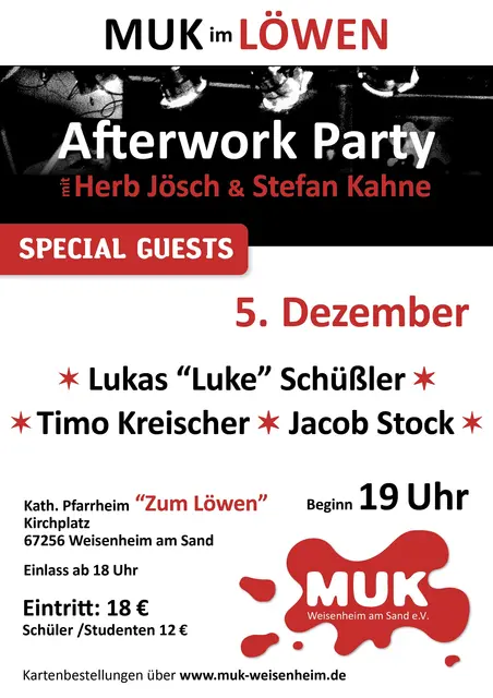 MUK Afterworkparty im Löwen mit Lukas "Luke" Schüßler, Timo Kreischer, Jacob Stock sowie Stefan Kahne und Herb Jösch - MUK Weisenheim am Sand e.V. | Foto: MUK Weisenheim am Sand e.V.