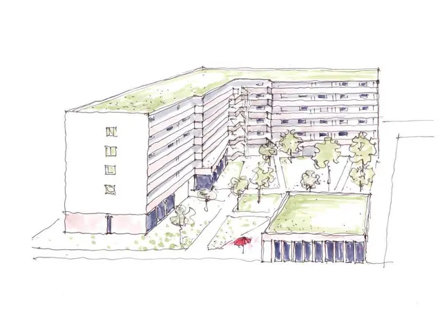 So soll der Gebäudekomplex des "Nils"-Wohnprojekts auf dem Pfaff-Gelände in Kaiserslautern aussehen | Foto: Skizze Bau AG/gratis