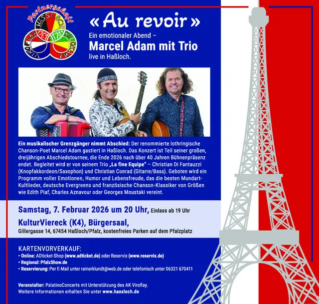 Ein emotionaler Abschied – Marcel Adam mit Trio live in Haßloch
Marcel Adam – „Au revoir“
 | Foto: Jürgen Vogt