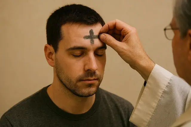 Das Aschekreuz auf der Stirn hat eine lange eine Tradition am Aschermittwoch | Foto: Heike Schwitalla - erstellt mit KI