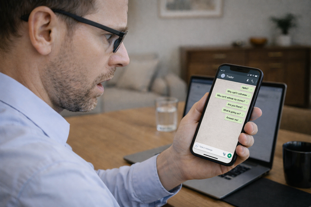 Online Trading Betrug: Die Betrüger verschwinden mit dem angelegten Geld oft spurlos. Im Internet hinterlässt man kaum Spuren.  | Foto: KI-generiert/Julia Glöckner