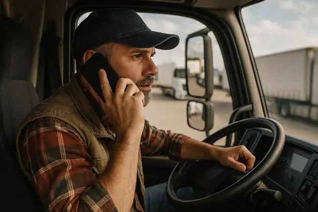 Symbolfoto Lkw-Fahrer mit Handy | Foto: erstellt mit KI