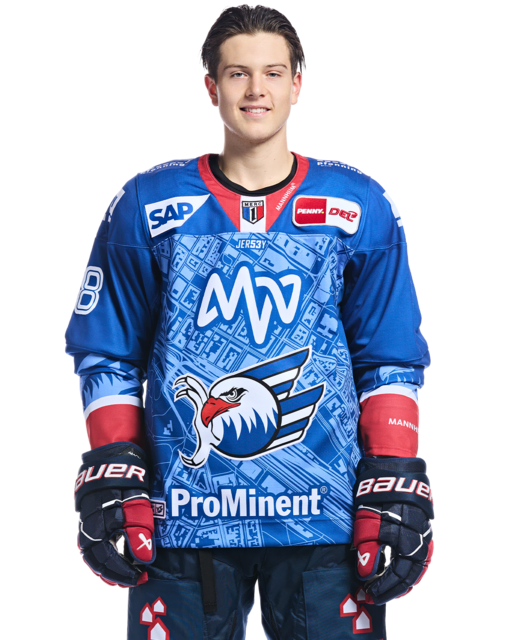 Colin Schlenker mit der Spielernummer 8 | Foto: Adler Mannheim