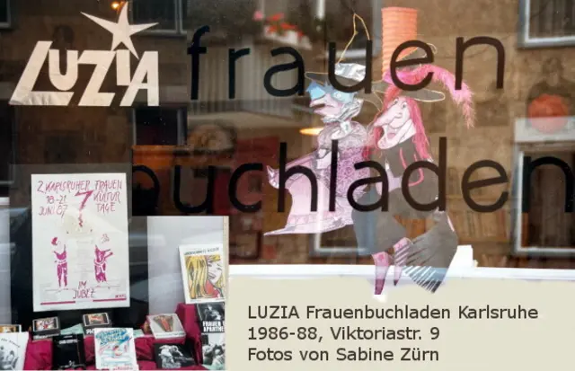 Luzia Frauenbuchladen, Schaufenster 1987
 | Foto: SabineZürn, Collage contentart