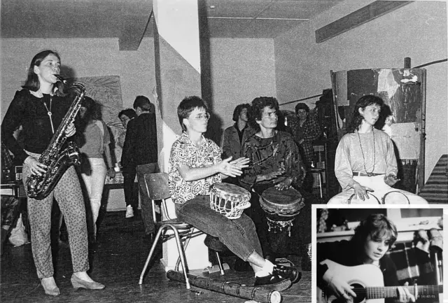 Frauenfest im Südstadtforum 1988, Uschi Gitarre 1970er | Foto: privat, Collage contentart
