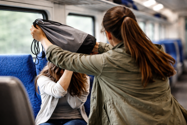 Eine 28-Jährige schlug während einer Zugfahrt eine andere Reisende mit einem Turnbeutel. (Symbolbild) | Foto: Mit KI generiert/Eva Bender